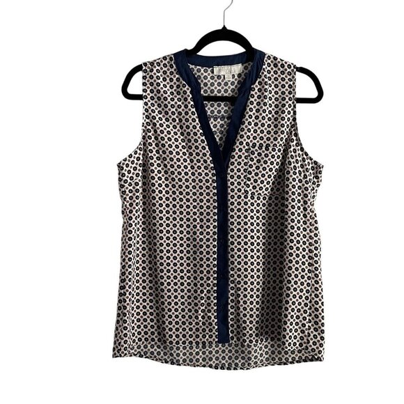 Olive & Oak Women Sz M Ivory/Blue Medallion V-Neck Button Front Sleeveless Top - Picture 1 of 8